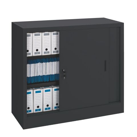 Armario de oficina metálico desmontable Gran volumen Alt. 105 x An. 120 x Fon 45 cm Negro Puerta corredera
