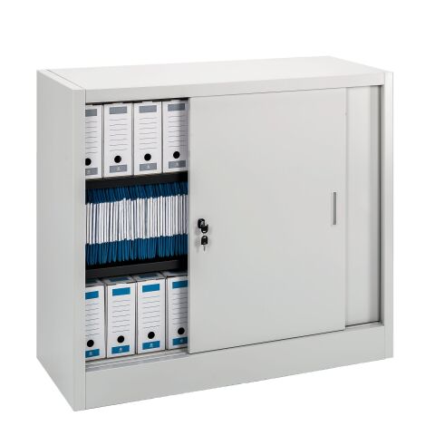 Armario de oficina metálico desmontable Gran volumen Alt. 105 x An. 120 x Fon 45 cm Gris Puerta corredera