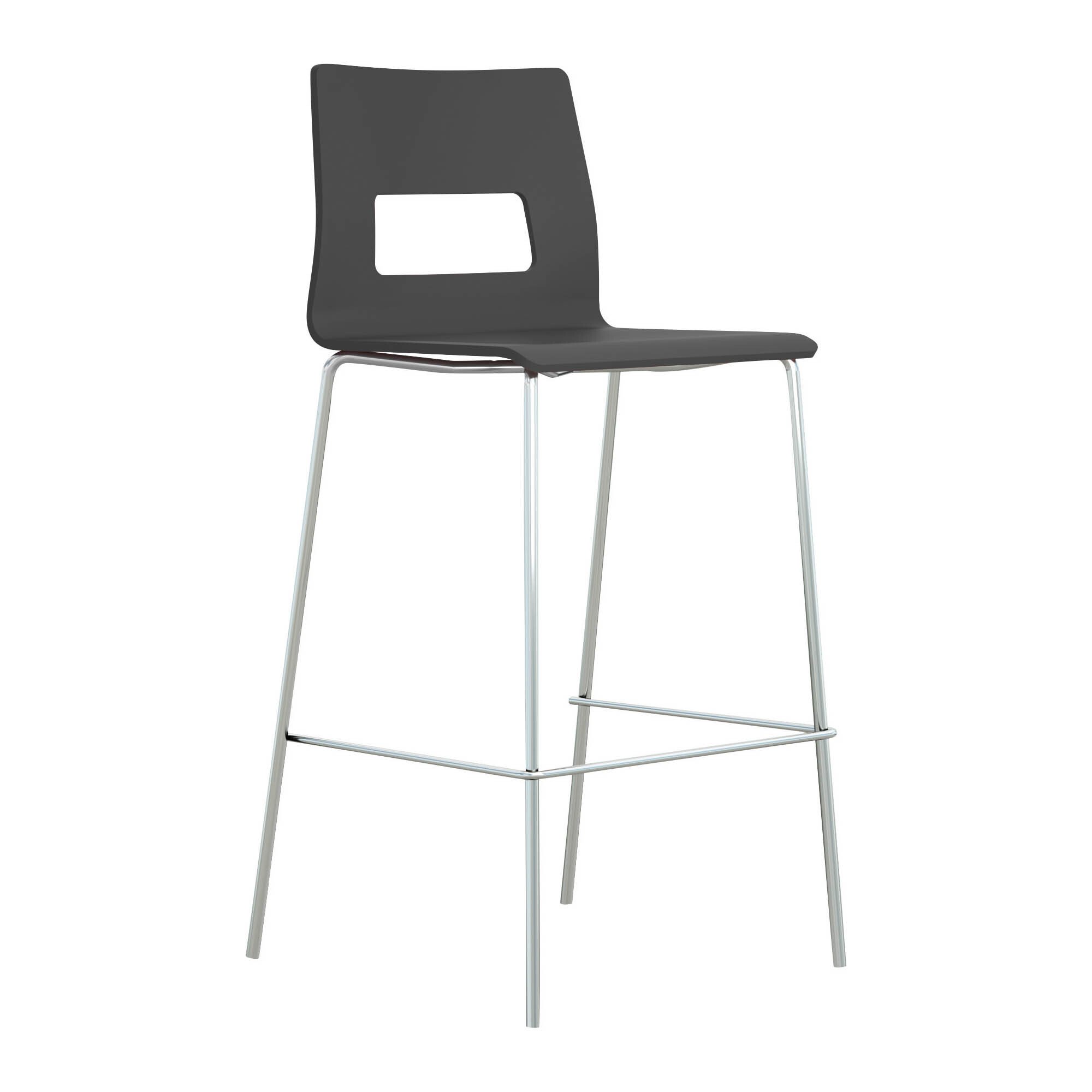 Tabouret Celsio coque bois multiplis finition laquée 4 pieds chromé H 75 cm