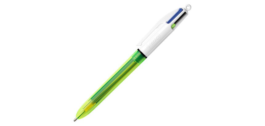 Stylo bille 4 couleurs Bic Fluo rétractable pointe 1 mm - écriture moyenne