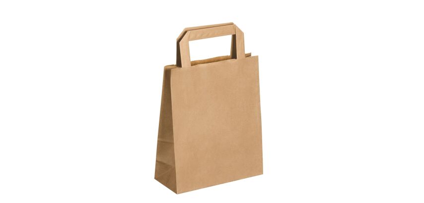 Sac kraft brun poignées plates 22 x 18 x 8 cm - Carton de 50