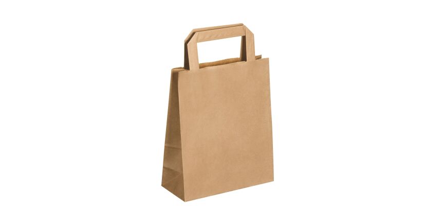 Sac kraft brun poignées plates 22 x 18 x 8 cm - Carton de 50