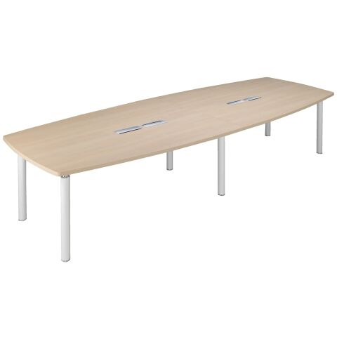 Mesa de reunión modulable Belem color roble claro 380 cm patas blancas