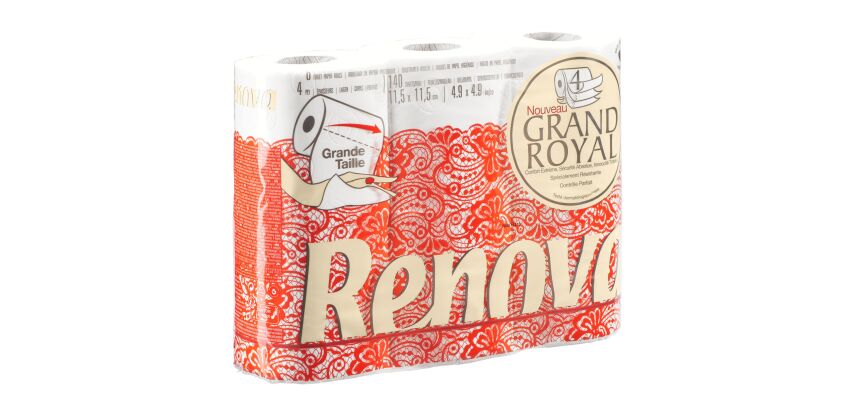 Papier toilette quadruple épaisseur Grand Royal Renova - 42 rouleaux de 140 feuilles