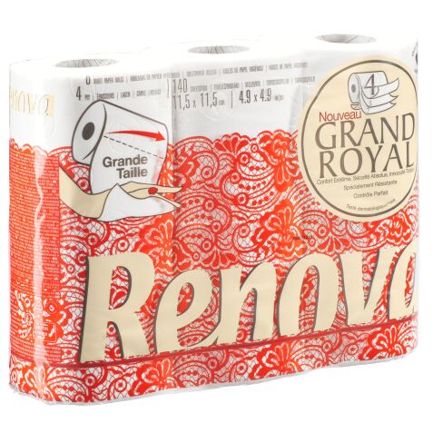 Papier toilette quadruple épaisseur Grand Royal Renova - 42 rouleaux de 140 feuilles