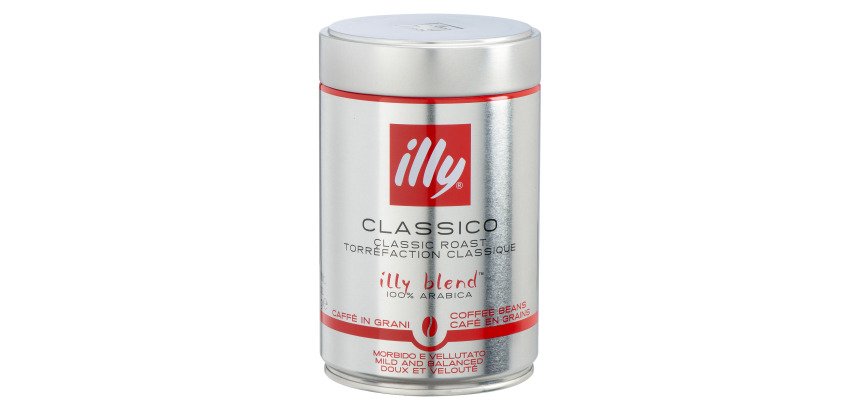 Café grains Espresso Illy. Boite métal 250 g.