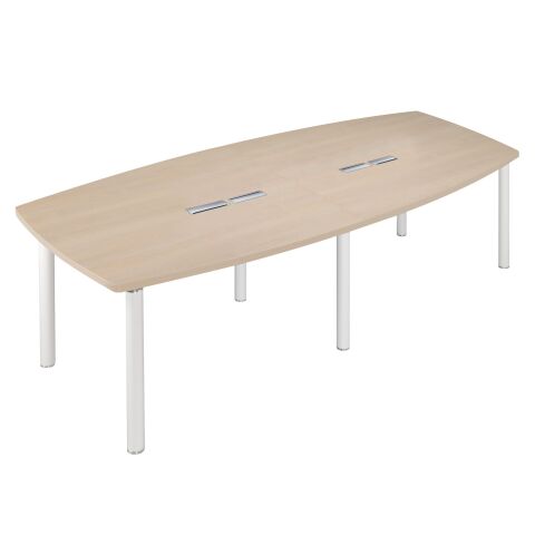 Mesa de reunión modulable Belem color roble claro 280 cm patas blancas