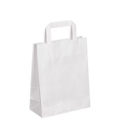 Sac kraft blanc poignées plates 28 x 22 x 10 cm - Carton de 50