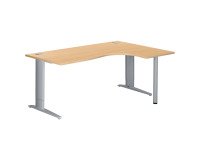 Bureau compact hêtre réglable en hauteur L 180 cm retour à droite piètement L métal Plus Essens