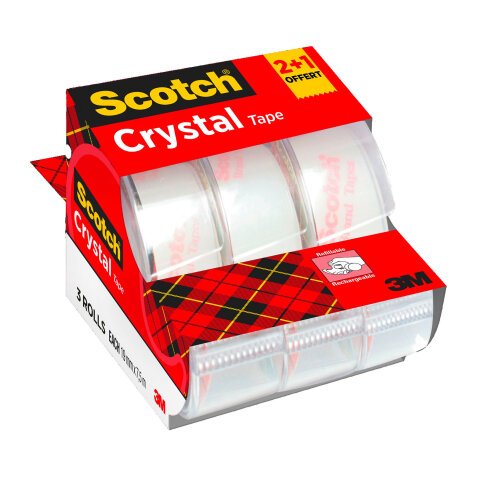 Pack 2 dévidoirs adhésifs Scotch Crystal transparent + 1 offert