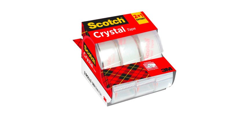 Pack 2+1 dévidoirs adhésifs Scotch Crystal