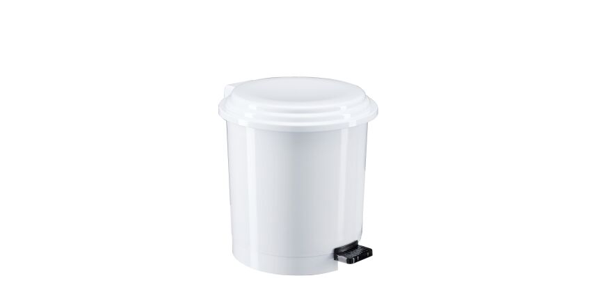 Plastic vuilnisbak 12 L rond met witte pedaal