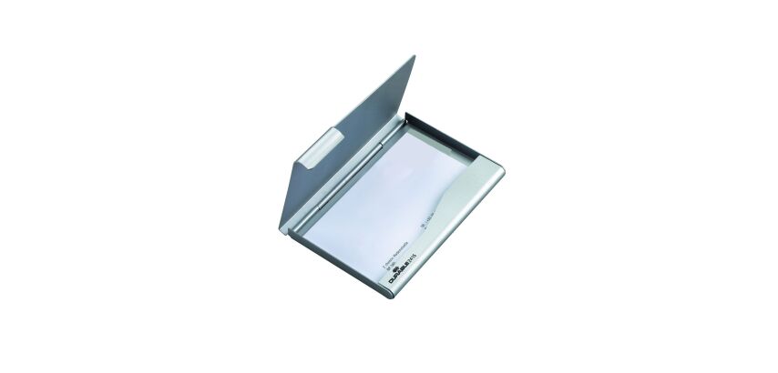 Business card holder Durable aluminum 6 x 9.2 cm silver - 20 cards