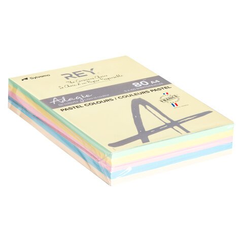 Papel A4 colores pastel 80 g Rey Adagio - Paquete de 5 x 100 hojas