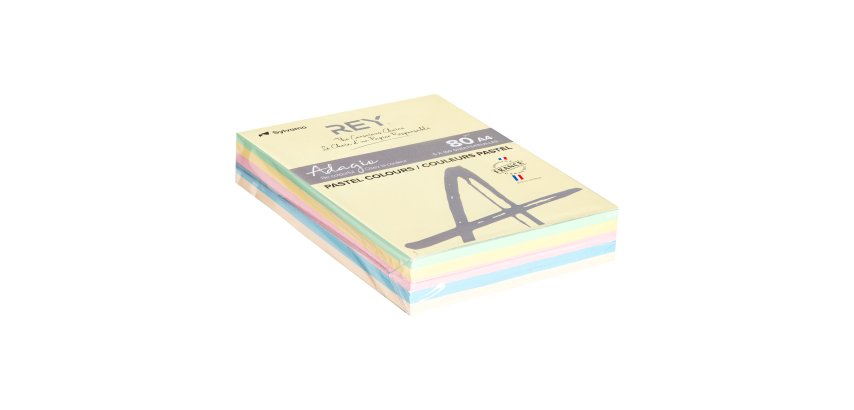 Papier A4 couleurs pastel 80 g Rey Adagio - Ramette de 5 x 100 feuilles