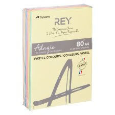 Papier A4 couleurs pastel 80 g Rey Adagio - Ramette de 5 x 100 feuilles