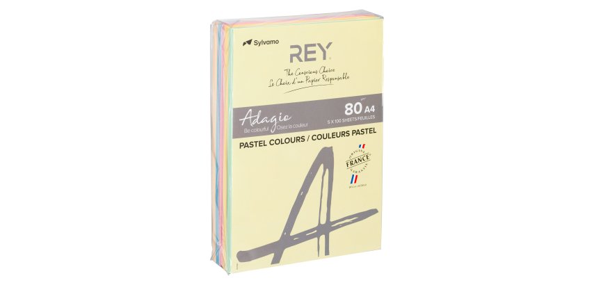 Papier A4 couleurs pastel 80 g Rey Adagio - Ramette de 5 x 100 feuilles