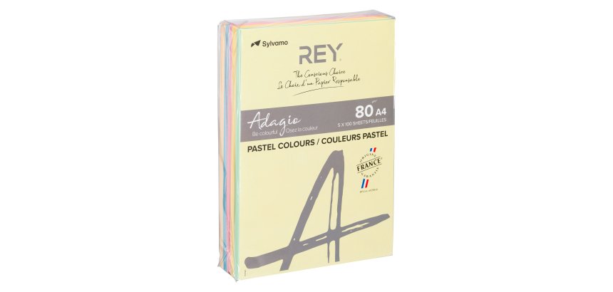 Papier A4 couleurs pastel 80 g Rey Adagio - Ramette de 5 x 100 feuilles