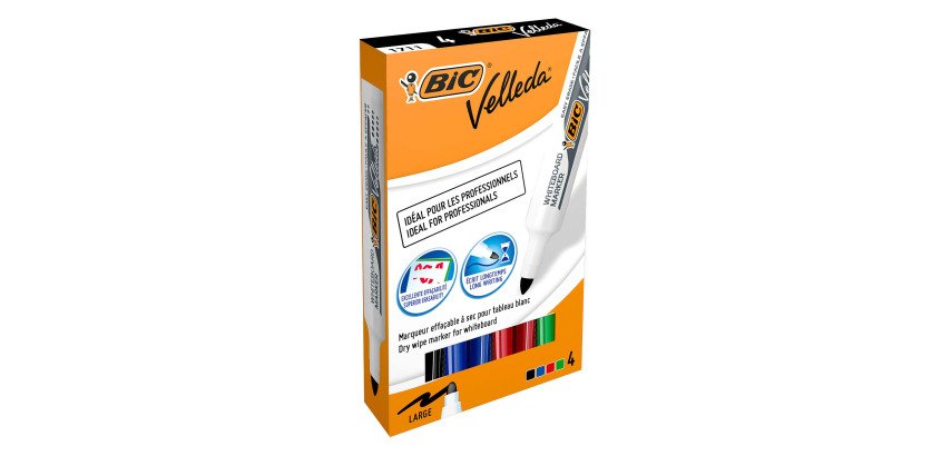 Marqueur effaçable Bic Velleda 1711 corps plastique pointe ogive 1,9 mm - Pochette de 4
