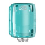Distributeur Tork à dévidage central blanc et turquoise M2, design compact, gamme Performance