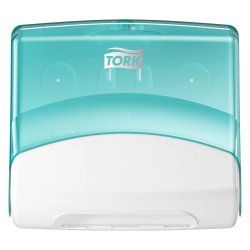 Distributeur Tork pour papiers/Chiffons Pliés Top-Pak blanc et turquoise W4, fixation murale, gamme Performance