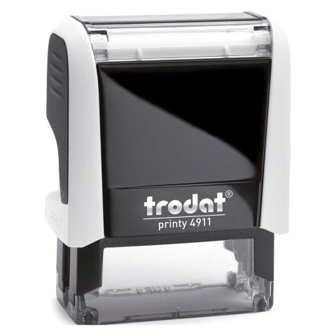Trodat Printy 4911 sello con texto personalizado 3 líneas 38 x 14 mm monocromo carcasa blanca