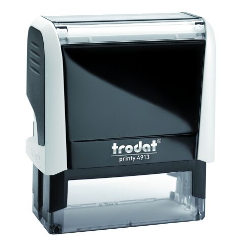 Trodat Printy 4913 sello con texto personalizado 7 lineas 58 x 22 mm monocromo carcasa blanco