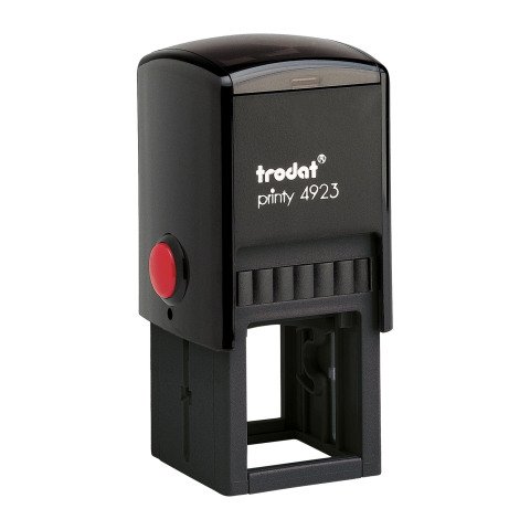 Trodat Printy 4923 sello con texto personalizado 6 líneas 30 x 30 mm monocromo Carcasa Negra