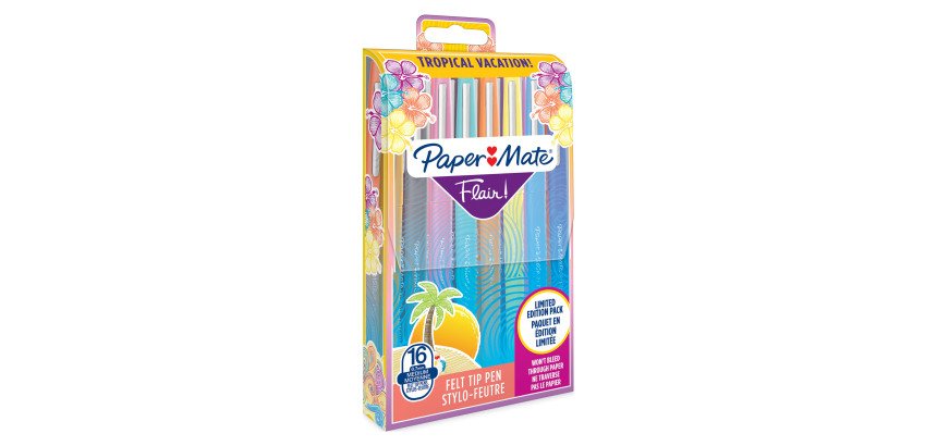 Stylo feutre Papermate Flair Tropical écriture moyenne - Pochette de 16 couleurs assorties