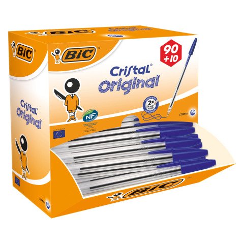 Pack 90 Bolígrafos BIC Cristal Original azul + 10 GRATIS