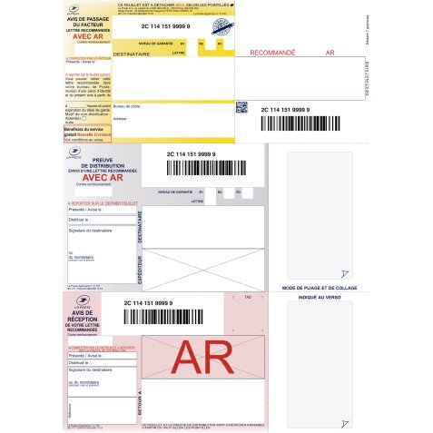 Formulaire imprimé jet d'encre et laser pour Recommandé A4 - Boîte de 150