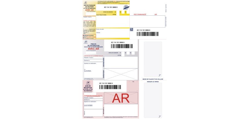 Formulaire imprimé jet d'encre et laser pour Recommandé A4 - Boîte de 150