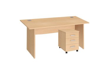 Pack bureau Excellens Bois L160 pieds pleins + caisson mobile 3 tiroirs Excellens