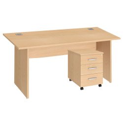 Excellens Wooden Office Set L160 with Solid Legs + Excellens Mobile Pedestal with 3 Drawers