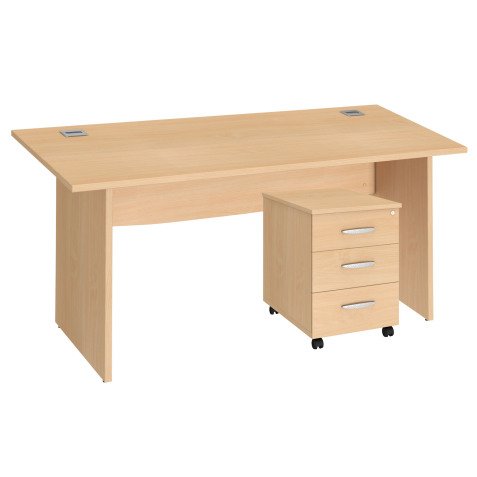 Pack bureau Excellens Bois L160 pieds pleins + caisson mobile 3 tiroirs Excellens