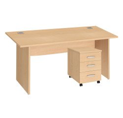 Pack Bureau droit Excellens Bois L 160 x P 80 cm piètement plein + caisson mobile 3 tiroirs Excellens