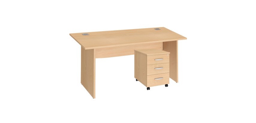 Pack Schreibtisch Excellens Holz L 160 x T 80 cm mit vollem Gestell + mobiler Rollcontainer 3 Schubladen Excellens