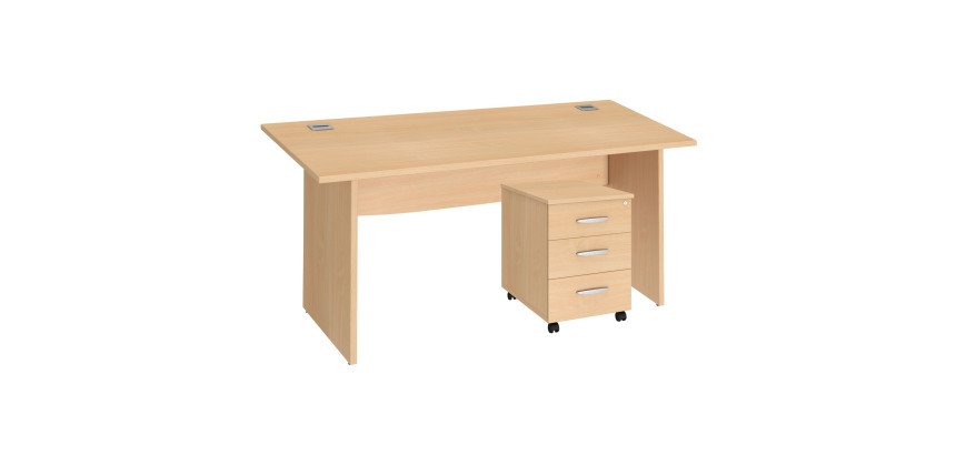 Excellens Wooden Right Desk Pack L 160 x D 80 cm with full legs + Excellens mobile pedestal with 3 drawers
