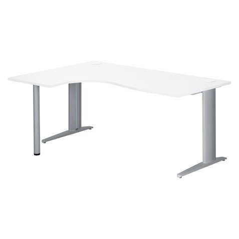 Bureau compact blanc L 180 cm retour à droite piètement L métal Plus Essens