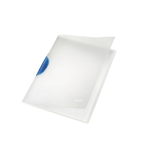 Dossier de presentación con clip de plástico Leitz color Clip 22 x 31 cm capacidad 30 hojas transparente azul