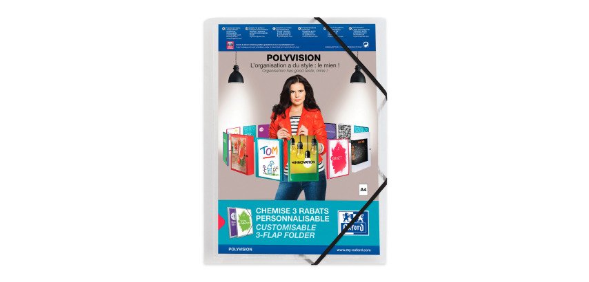 Chemise à élastique 3 rabats plastique personnalisable Oxford 24 x 32 cm dos 1,5 cm couleur