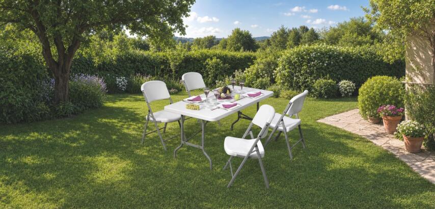 Pack Table pliante polyvalente polyéthylène L152 x P 76 cm achetée = 1 table identique offerte