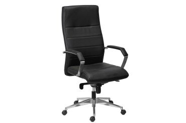 Fauteuil de bureau Strio cuir - avec accoudoirs, appui-tête - Mécanisme Basculant axe décalé - Pied aluminium