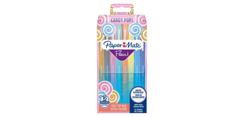 Stylos feutre Paper Mate Flair Candy POP écriture moyenne - Pochette de 16 couleurs assorties