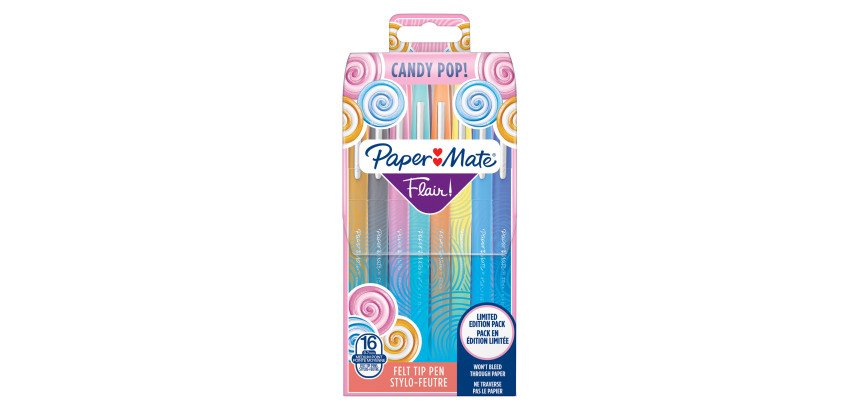 Stylos feutre Papermate Flair Candy POP écriture moyenne - Pochette de 16 couleurs assorties