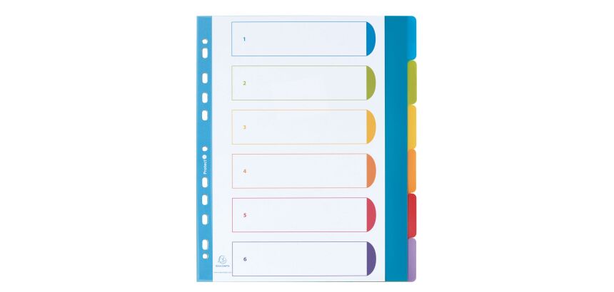Intercalaire A4+ polypropylène coloré opaque Exacompta 6 onglets neutres réinscriptibles multicolores - 1 jeu