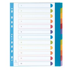 Rewritable A4+ dividers in coloured opaque polypropylene Exacompta - 12 divisions