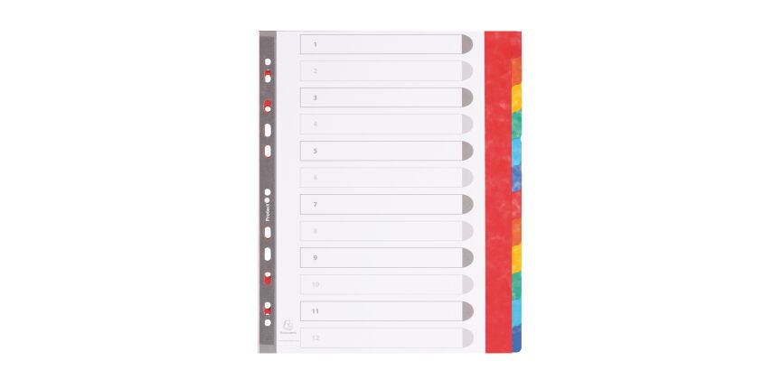 Intercalaire A4+ carte lustrée colorée Exacompta 12 onglets neutres multicolores - 1 jeu