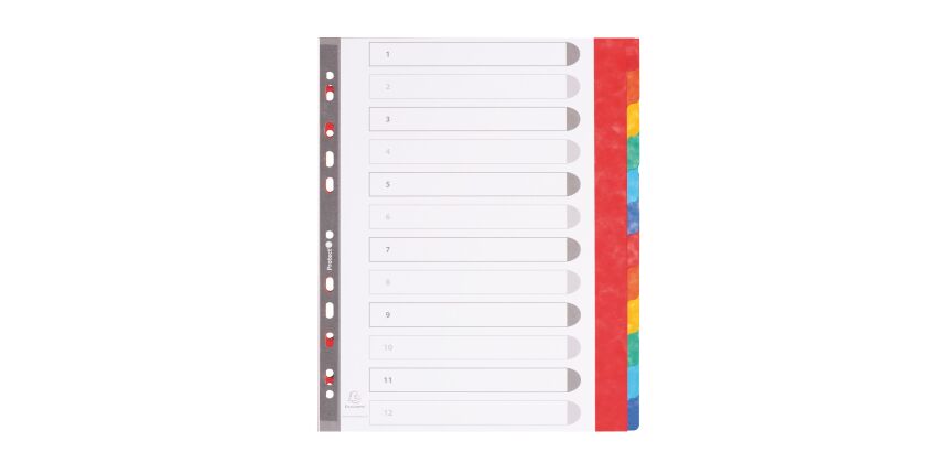 Intercalaire A4+ carte lustrée colorée Exacompta 12 onglets neutres multicolores - 1 jeu