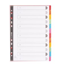 Intercalaire A4 carte lustrée colorée Exacompta 12 onglets neutres multicolores - 1 jeu